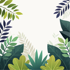 Poster - A vibrant and colorful illustration featuring various green and blue leaves arranged around a blank white space, creating a natural and refreshing design.