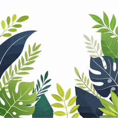 Poster - A vibrant, digitally illustrated botanical design featuring an array of lush green leaves and foliage arranged against a clean white background.