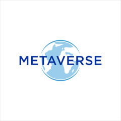 Poster - Futuristic Metaverse Logo Design with Digital Globe and Neon Light Effect for Virtual Reality Network Technology or Online Communication and Gaming Company Branding
