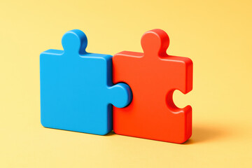 Poster - Integration and collaboration are visually represented by two interlocking puzzle pieces fitting together symbolizing partnership and in business solutions