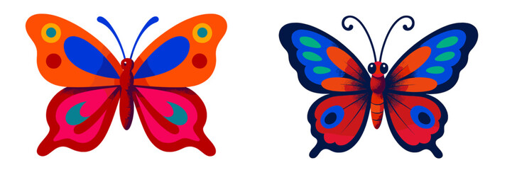 Poster - Colorful butterfly illustrations showcasing vibrant designs and patterns in a bright, artistic style