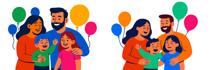 Poster - Family celebration with joyful kids and colorful balloons in a cheerful atmosphere