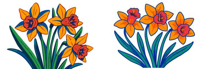 Poster - Brightly colored daffodils in a vibrant, artistic style showcasing spring flowers against a clean backdrop
