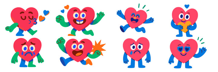 Aufkleber - Joyful and expressive heart characters showing various emotions in a colorful design suitable for children