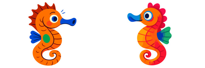 Aufkleber - Colorful seahorses swimming together in an animated setting with bright details and cheerful expressions