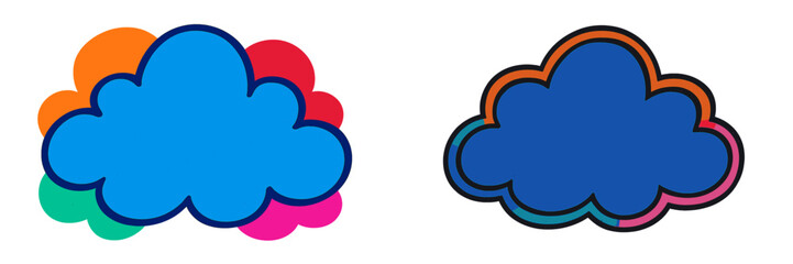 Aufkleber - Colorful cloud shapes with bold outlines for creative designs featuring vibrant tones and simple forms