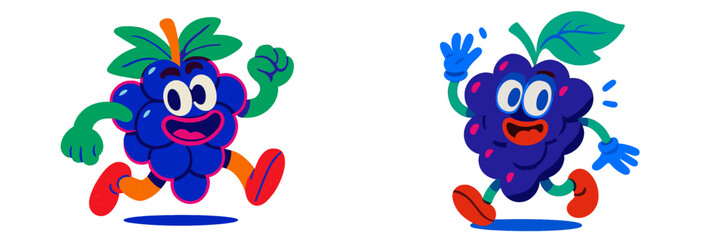Aufkleber - Colorful cartoon characters of grapes playing and having fun in a cheerful setting, bringing joy and excitement to the viewer