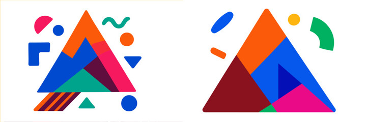Aufkleber - Colorful abstract geometric design featuring two pyramids with vibrant shapes and patterns against a light background