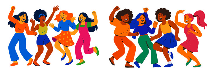 Poster - Women enjoy lively dance party with vibrant colors and joyful expressions at an outdoor event during the summer