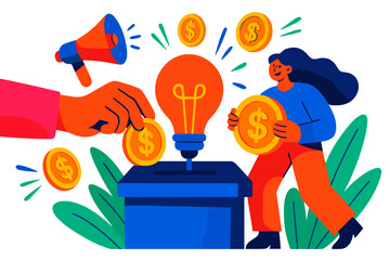 Poster - Creative brainstorming process for innovative business funding in a colorful setting