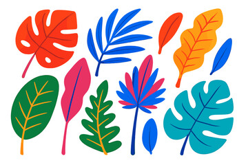 Poster - Vibrant collection of tropical leaves in various shapes and colors showcasing the beauty of nature in a creative design