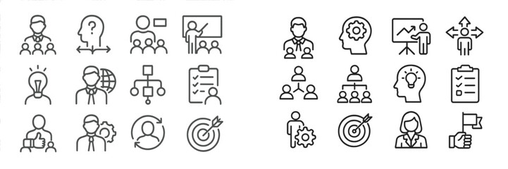Aufkleber - Collection of icons representing teamwork, leadership, and brainstorming in a business environment during a training session