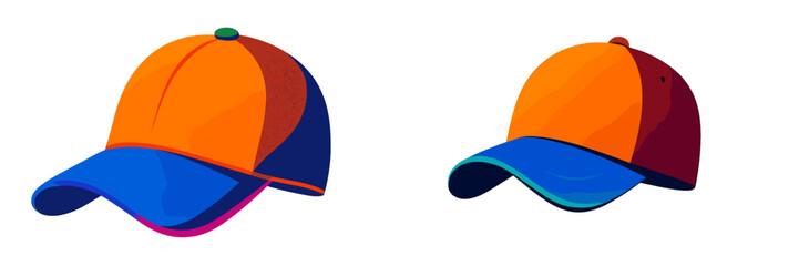 Poster - Colorful and vibrant baseball caps displayed side by side in a minimalist style, emphasizing their unique designs and colors