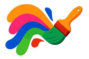 Poster - Colorful paintbrush with vibrant splashes creating artistic expression in a creative workspace