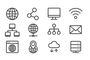 Fototapete - Collection of digital icons representing internet connectivity, networking, and communication