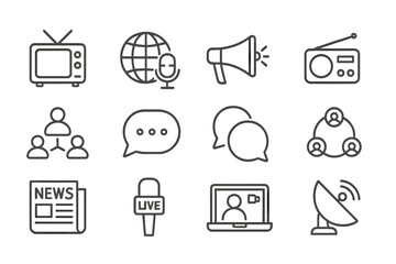 Aufkleber - Communication tools and media symbols illustrating live broadcasting and news dissemination in modern society