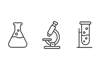 Aufkleber - Laboratory equipment including a flask, microscope, and test tube in a minimalist design showcasing scientific experimentation