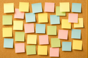 Poster - A collection colorful notes arranged on a corkboard reflects organization and idea development essential for efficient business planning and collaboration