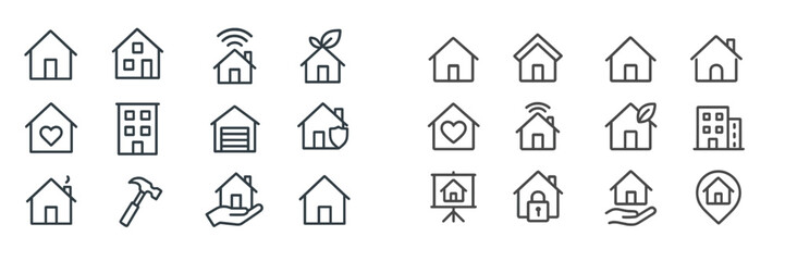 Fototapete - Collection of house icons showcasing various home features and services in a minimalist style