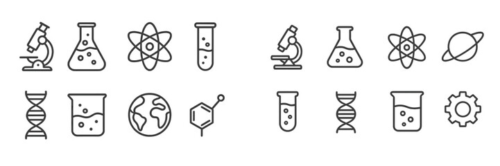 Aufkleber - Scientific symbols and icons representing various disciplines in a sleek, modern design suitable for educational materials