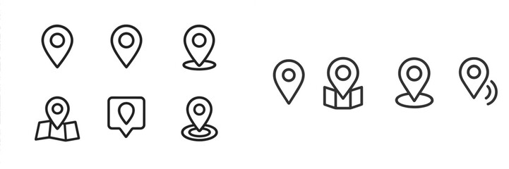 Leinwandbilder - Various map pin icons illustrating location markers and navigation features in a minimalist design style