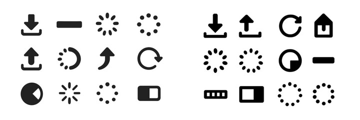 Leinwandbilder - Collection of various icons representing loading, downloading, and uploading actions in a simple black design