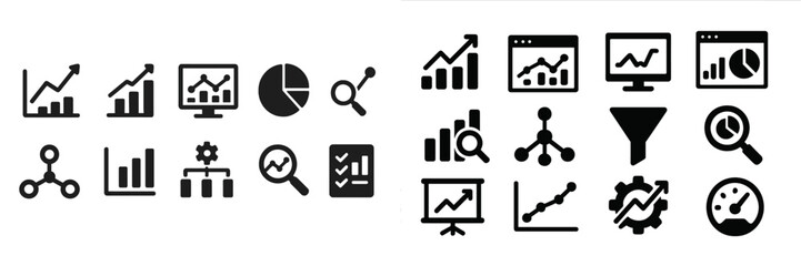 Fototapete - Icons representing data analysis tools and concepts used in business and technology for effective decision making and reporting