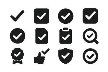 Fototapete - Various types of check marks and symbols for approval and verification in black and white style