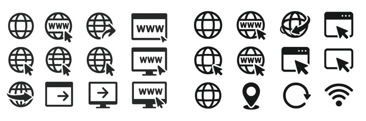 Leinwandbilder - Collection of internet symbols showcasing web connectivity, navigation, and online activities