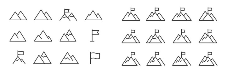 Aufkleber - Collection of mountain icons with flags showcasing various designs and orientations for digital use and graphical projects