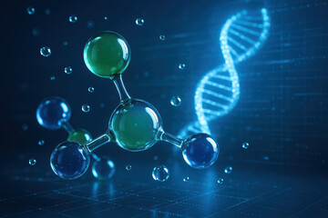Poster - the visualization molecular structures and dna strands embodies innovation and connectivity symboliz