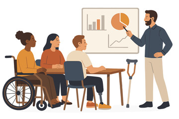 Poster - Discussion on business strategy and planning with a diverse group in a modern meeting space