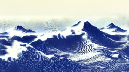 Poster - Stylized wave illustration with halftone dots and fading background, abstract marine concept combining ocean movement, graphic art, and retro pop aesthetics with a modern minimalist visual approach