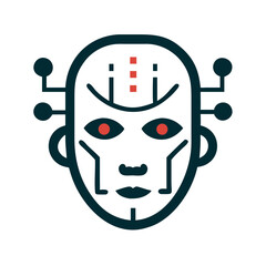 Poster - Futuristic robot face illustration with digital circuits and red eyes  