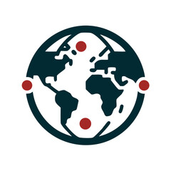 Poster - Digital globe icon with continents and red markers in a circular design  