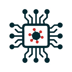 Poster - Abstract illustration of a microchip with connected nodes in red  