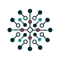 Poster - Abstract network diagram with interconnected nodes in various colors  