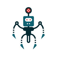 Poster - Cartoon robot with mechanical arms and sensor eyes in flat design  
