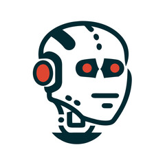 Poster - Robot head illustration with stylized features and bold colors  