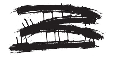 Aufkleber - Painted spray elements. Grunge graffiti painted borders and shapes, dirty splatter street art strokes. Spray textured black lines vector illustration set. Graffiti art dirty, spot grunge splattered.