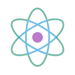 Poster - Abstract atom illustration with colorful rings and central nucleus  