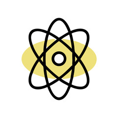 Poster - Atomic symbol illustration with circular orbits on a yellow background  