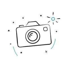 Poster - Outline of a camera with stars and sun in a minimalist style  