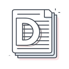 Poster - Letter D icon in line style on stacked paper pages  