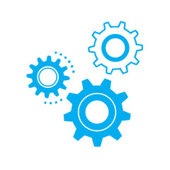 Poster - Three blue gears in motion on a white background  