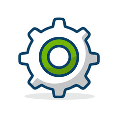 Fototapete - Gear icon in flat design with green center and outlined edges  