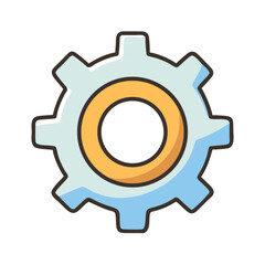Fototapete - Cartoon gear icon in light blue and orange color scheme  