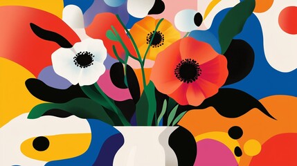 Poster - Bright floral arrangement with abstract colorful background capturing the essence of spring creativity in a modern style