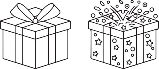 Poster - Gift Box Icon Set Including Wrapped Present and Open Confetti Package for Celebration Holiday and Party Themes