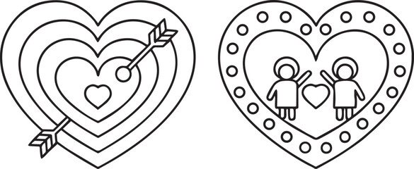 Fototapete - Love Icon Set Featuring Heart with Arrow and Couple Inside Heart for Romance Valentine and Relationship Themes
